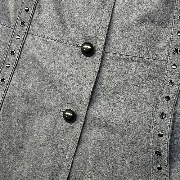 Bradley Bayou Genuine Suede Leather Jacket Womens XL Gray Studded Button Front - Picture 9 of 16